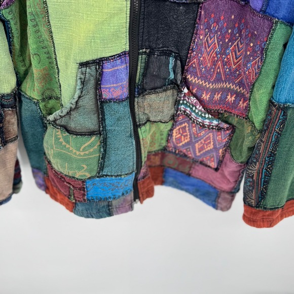 Parava Clothing Patchwork Fleece Lined Zip Up Hoodie Boho Artwear Oversized M/L - Picture 9 of 13